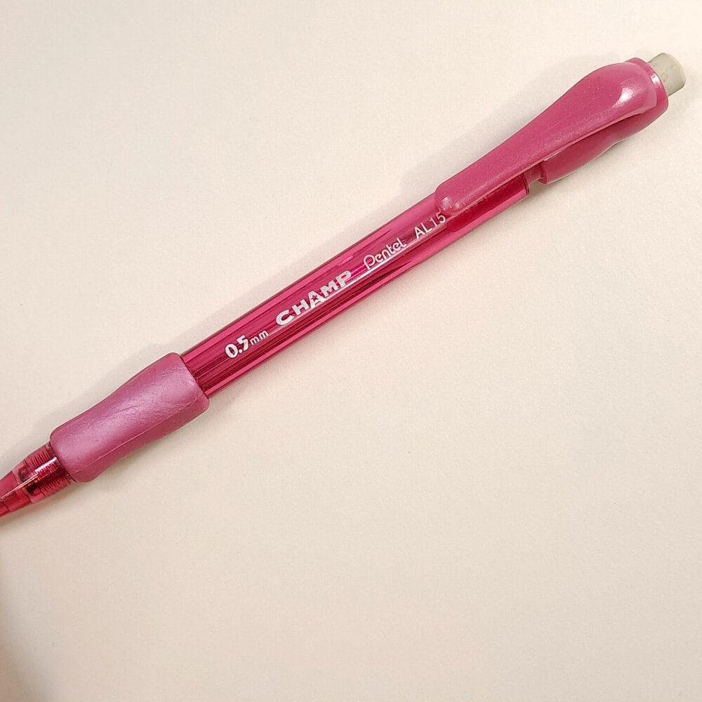 PENTEL CHAMP‎ AL15 MECHANICAL Pencil pink Transparent clear .5mm eraser Vintage